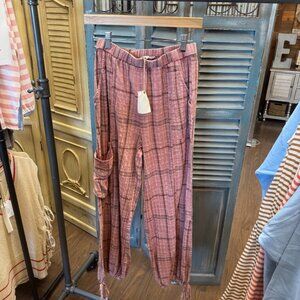 Easel Plaid Mauve Mineral Washed Pants
